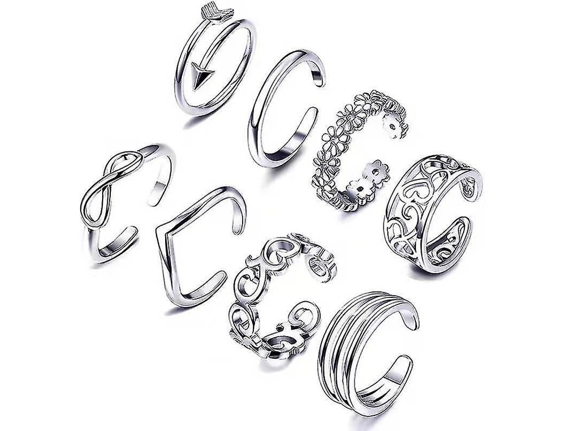 2026-8 Anillos De Pie Ajustables Estilo Étnico Vintage Hechos De Cobre Para Mujer Y Niña