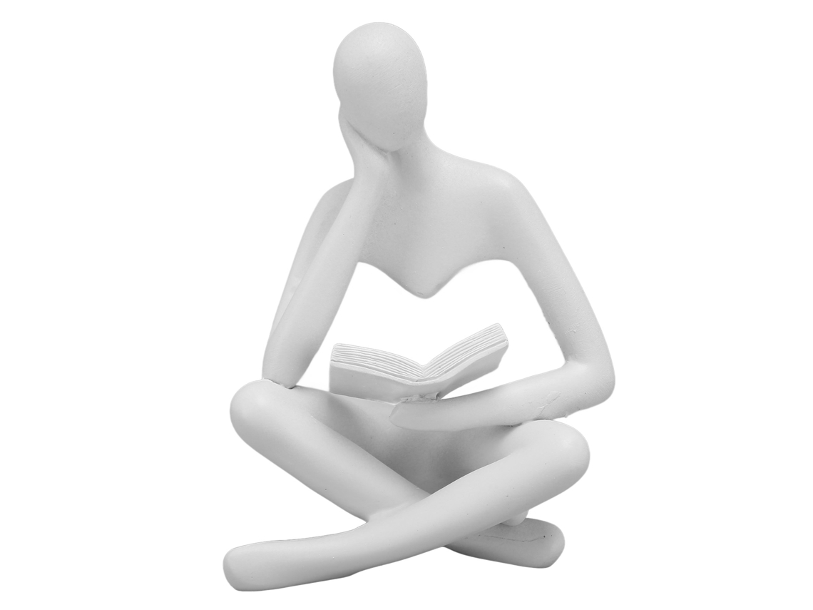 Estatua decorativa de resina blanca de un pensador leyendo para la sala de estar.