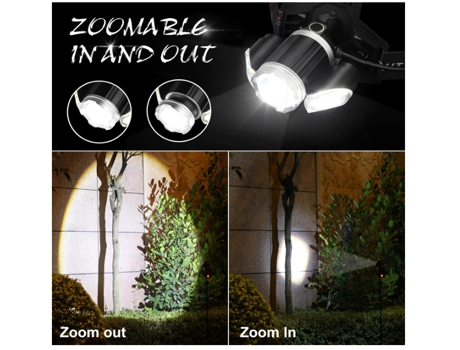 Linterna frontal recargable, luz frontal LED superbrillante, accesorios para acampar con luz roja, linterna de recarga USB de 4 modos (negro) BISBI...