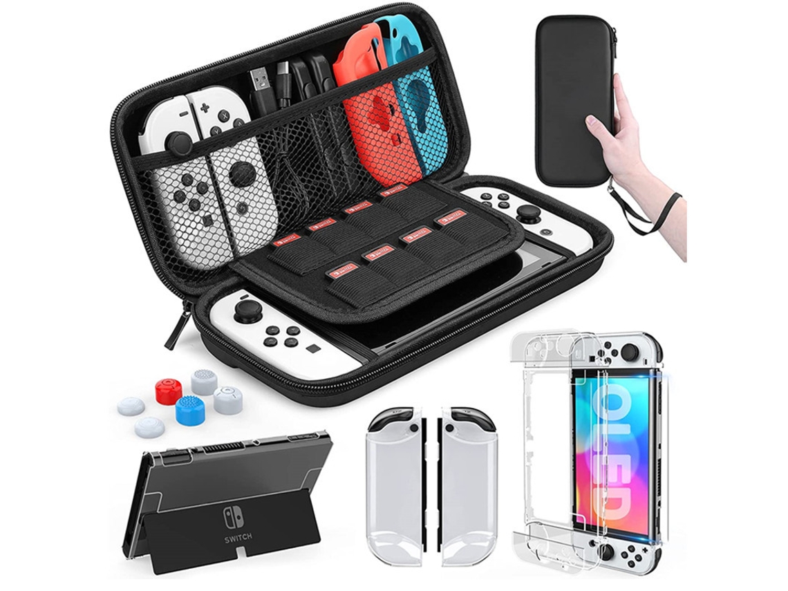Kit Estuche Negro + Funda + 6 Protectores Joystick + Vidrio Templado