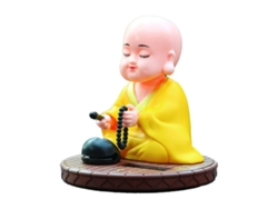 Pequeño Adorno Solar Monje Auto Cabeza Asiente Batidor De Peces Decoración Coche Mesa Regalo Amarillo