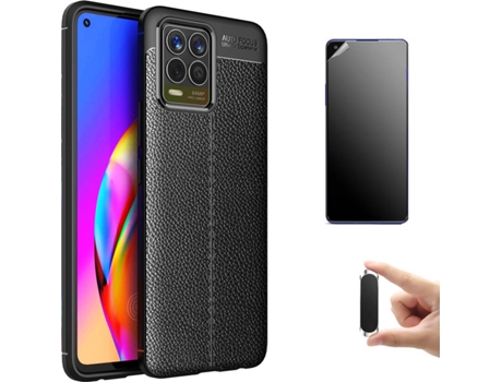 Kit Carcasa, Protector Y Soporte Realme 8 Pro 4G Ultimatte Rugged Leather Negro