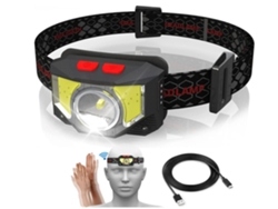 Linterna frontal recargable, luz frontal impermeable de 1500 mAh, 6 modos, para caminatas, campamentos, pesca, lectura de equipo nocturno (negro) YIZHOOD