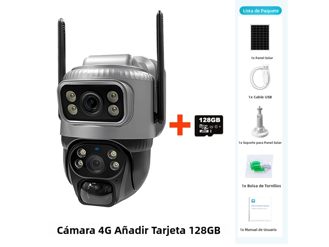 Cámara De Seguridad (128g), Impermeable, 8 Mp 4k Hd, Con Energía Solar