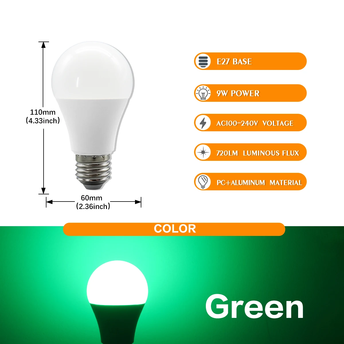 Bombillas Led De 9 W (e27 Verde, Paquete De 8), Iluminación Para Decoración Del Hogar.