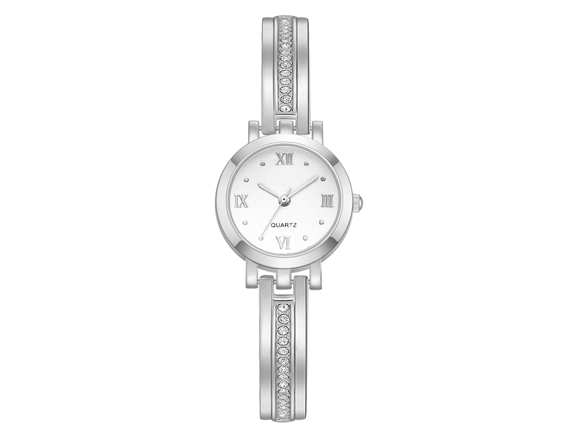 Reloj De Pulsera Analógico De Aleación Para Mujer Con Esfera Redonda, Movimiento De Cuarzo, Color Plata Y Blanco.
