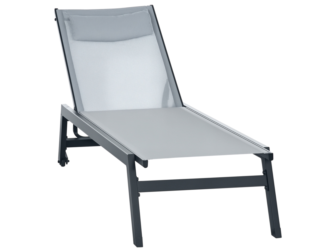 Tumbona Aluminio Textileno, Ruedas, Reclinable, 164x55x90cm, Gris Claro