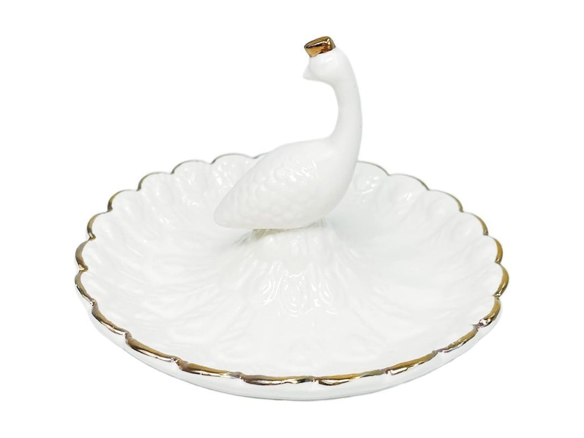Bandeja De Cerámica Con Diseño De Pavo Real Para Anillos, Organizador De Joyas, Platos Blancos Para Joyas.