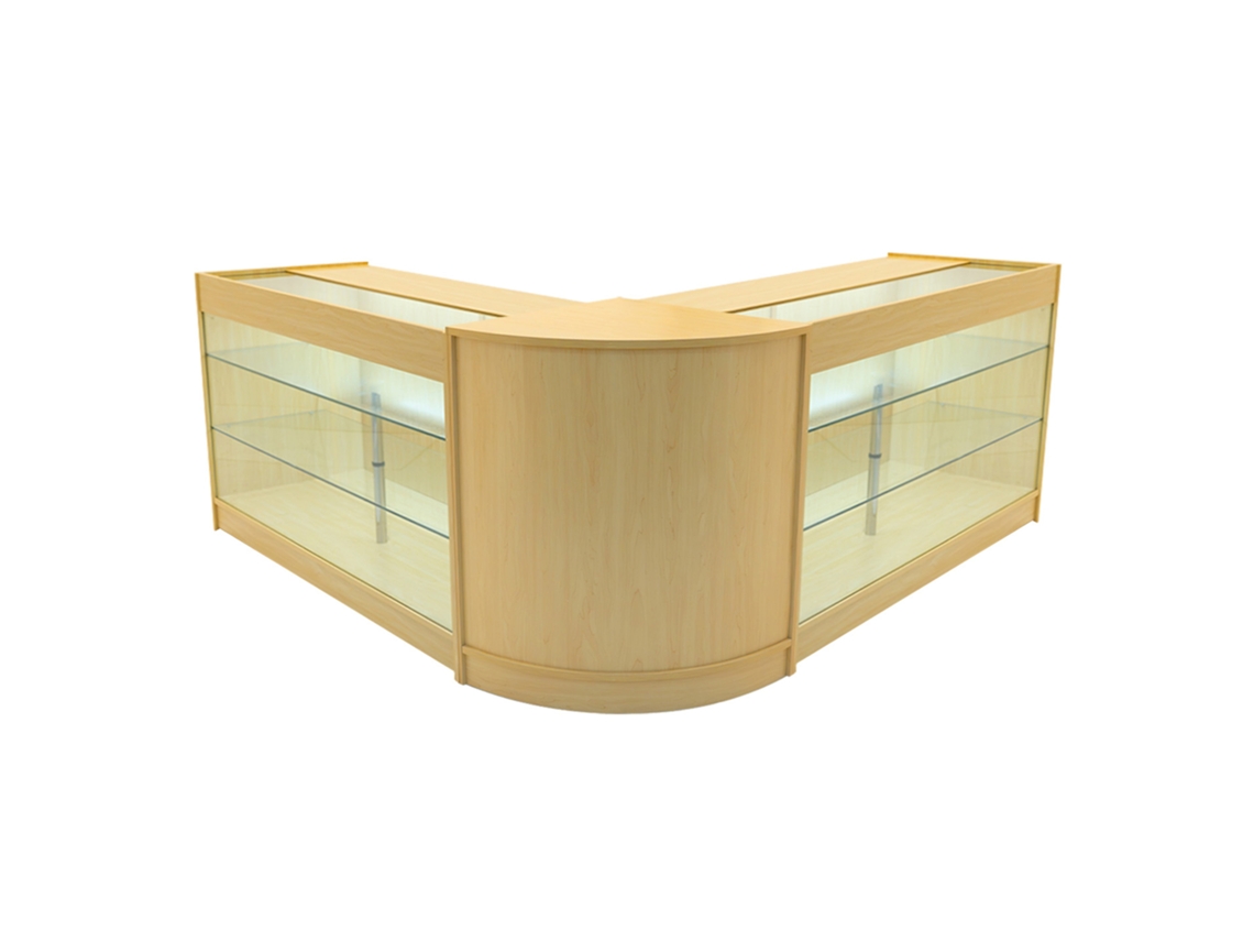 Conjunto de mostrador comercial MonsterShop Helios, arce, 2xK1500, 1xCM60, MDF y vidrio templado