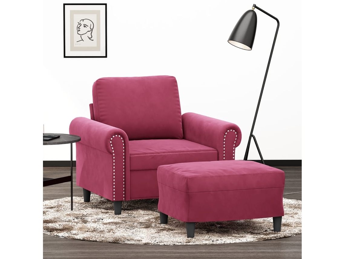 Sillón De Relax | Silla De Relajación | Sillón Con Taburete Terciopelo Rojo Tinto 60 Cm