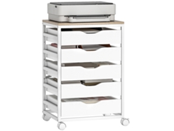 Mueble de oficina móvil, mueble de almacenamiento de madera con ruedas, 5 cajones, tiradores tallados, 50 x 40 x 74,5 cm, blanco.