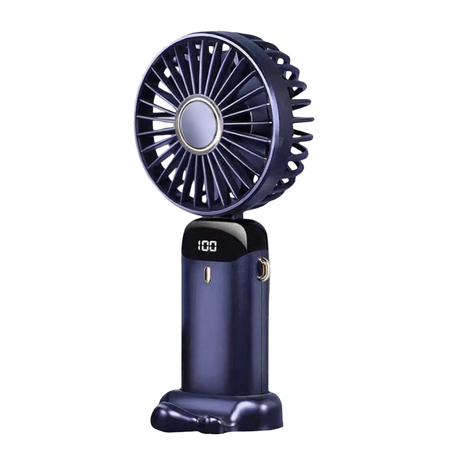 Ventilador De Mano (azul) Con Pantalla Led, Batería Recargable De 1200 Mah, 5 Velocidades De Viento, Diseño Para El Cuello.