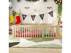 Cama Infantil 140x200cm De Madera Maciza Con Barrera De Seguridad - Natural