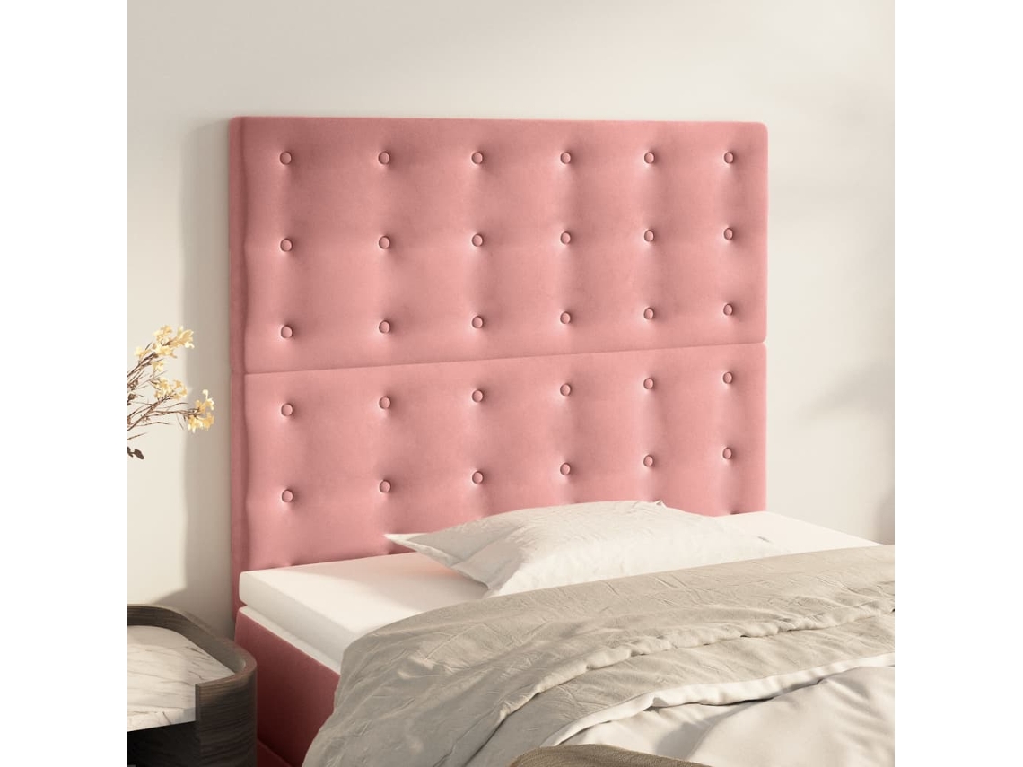 Cabeceros 2 Unidades De Terciopelo Rosa 90x5x78/88 Cm