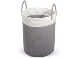 Cesto De Ropa De Algodón Con Asa, Tejido De Punto, Grande, Para Habitación Infantil (gris Y Blanco, 38 Cm De Diámetro X 50 Cm De Alto).