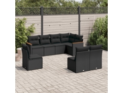 Conjunto de sofá de jardín de 8 piezas con cojines en mimbre sintético negro de DKD Home Decor