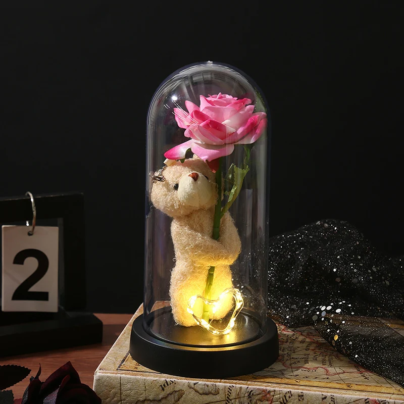 Presentes Com Flores Preservadas, Flores De Led Metalizadas, Enfeites De Flores Artificiais Que Brilham Em Garrafas De Vidro.