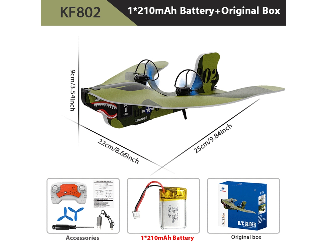 Avión RC KF800/KF801/KF802 2.4G, planeador de espuma con control remoto, juguete para niños, color verde