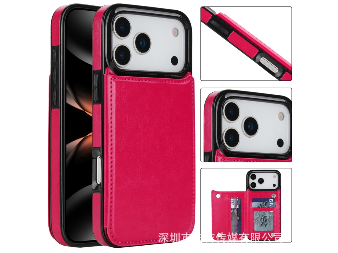 Capa Para Celular Com Fecho Duplo E Compartimento Para Cartão Sim.vermelho Rosado - Iphonehone 12/12 Pro (6.1)