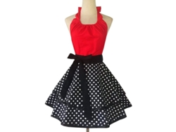 2026-33015-delantal Vintage Sexy Para Mujer Con Bolsillo Rojo Cute Y Retro De Algodón