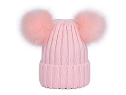 Boné De Lã Com Pompons Duplos De Pelo Falso Inverno Mulher Moda Coreana Elástico Pacote 2 Unidades Rosa