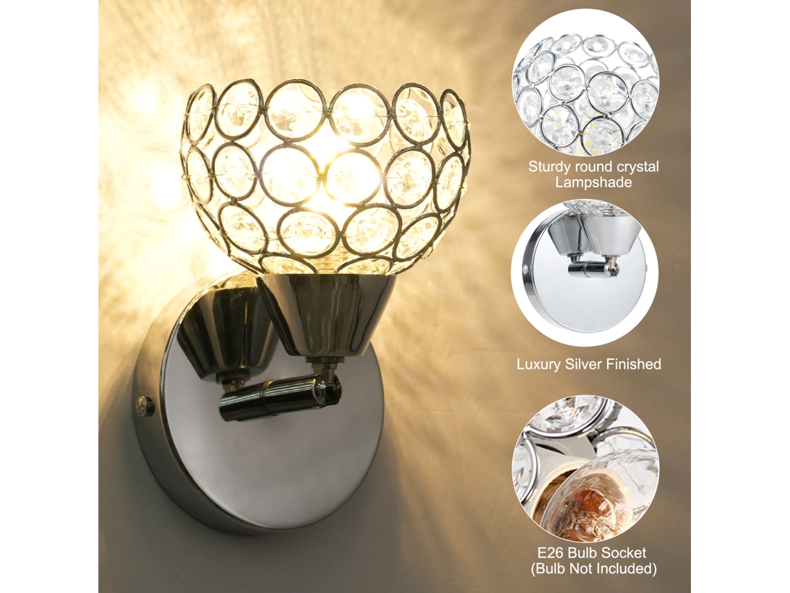Bj-lâmpada De Parede Moderna Com Cristal Sconce E26, Aplicação Redonda Para Quarto, Sala De Jantar E Corredor