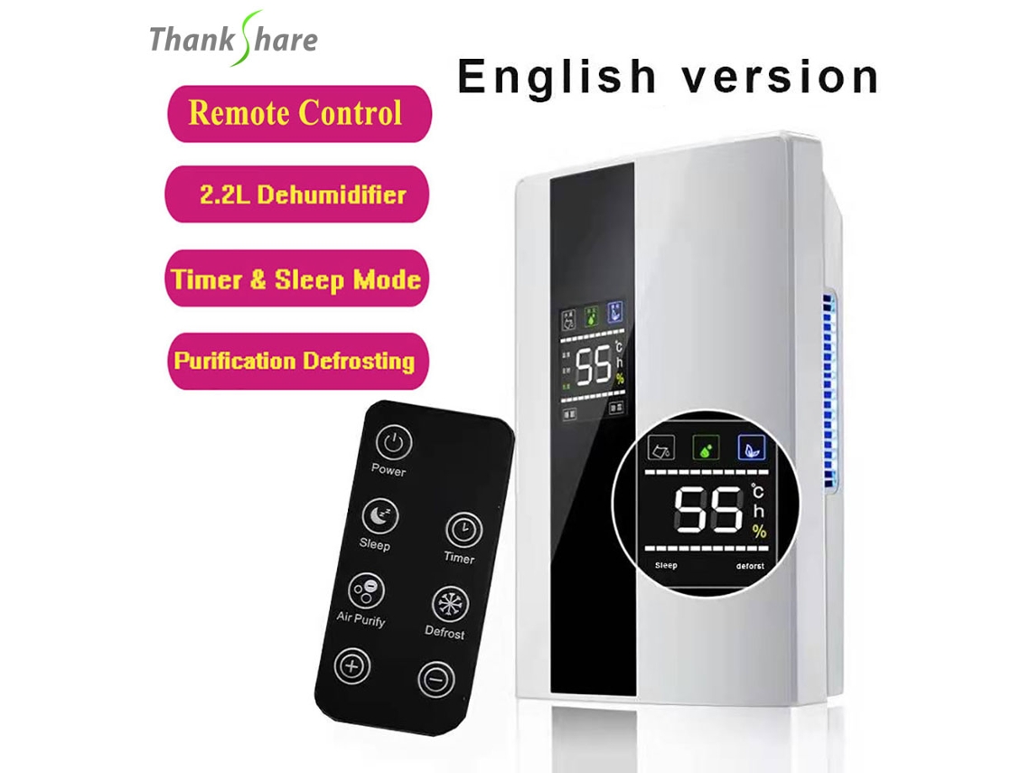 Deshumidificador y purificador de aire inteligente MDUG de 2,2 litros con control remoto, control de humedad y apagado automático.