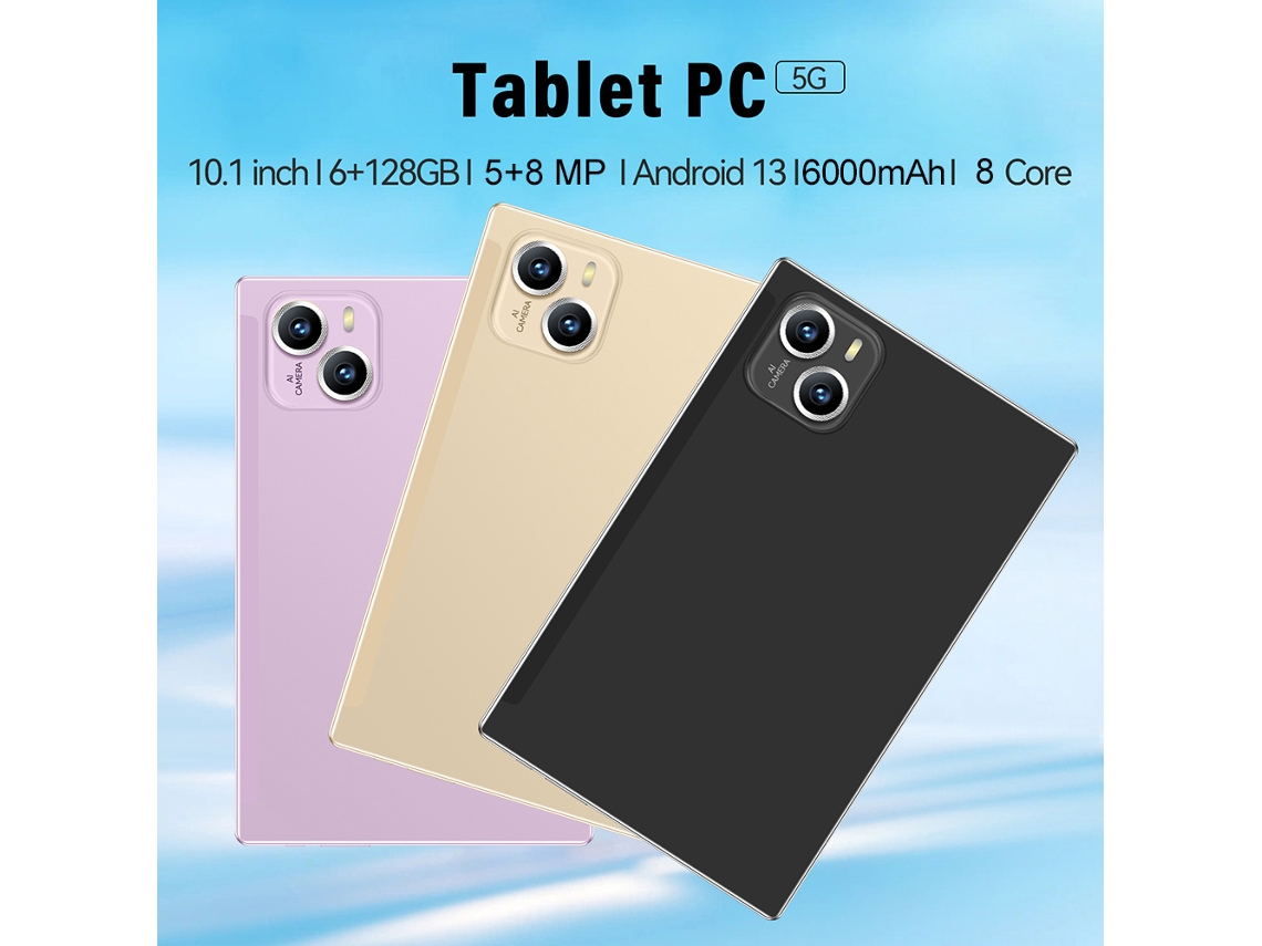 Tablet Android de 10,1 pulgadas, 6 GB/128 GB, 10 núcleos, 5G, 6000 mAh, carcasa dorada