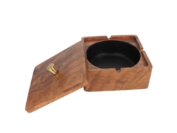 Cenicero De Madera De Nogal Con Tapa Antiviento Decorativo Para Hogar, Oficina Y Exterior Matte Black