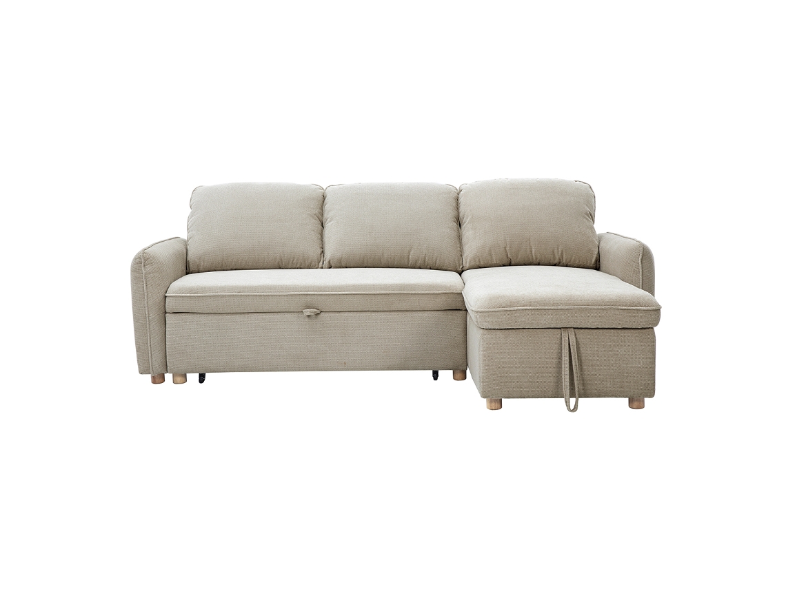 Sofá Rinconera Convertible Reversible Con Arcón 3 Plazas En Tejido Chenilla Beige Y Madera Clara Orso Miliboo