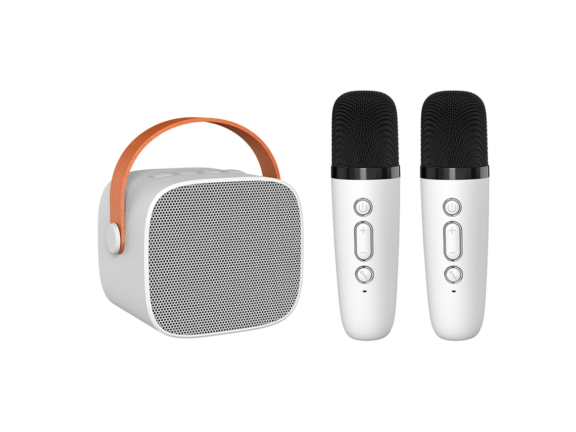 Mini máquina de karaoke para niños (micrófono dual blanco) con altavoz portátil y micrófono inalámbrico
