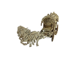 Maqueta De Madera 3d, Con Movimiento Mecánico Diseño De Carruaje Con Caballos. 134 Piezas.