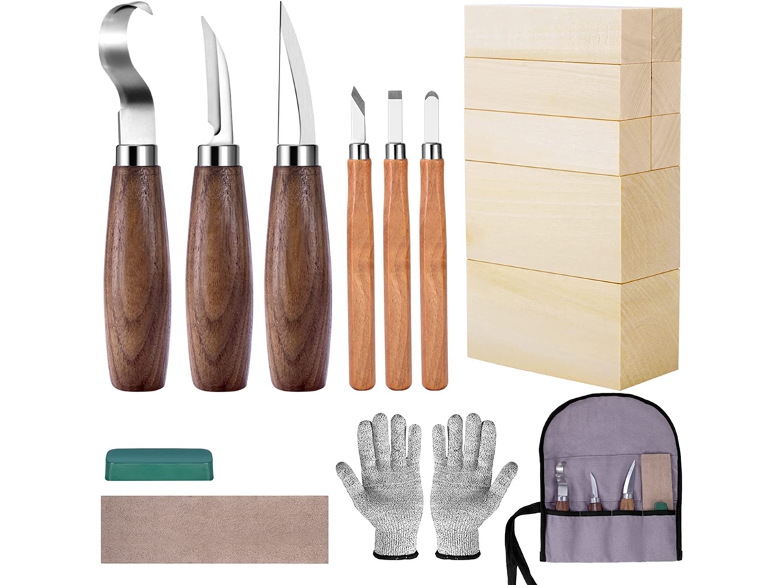 Kit De Escultura Em Madeira Para Crianças E Adultos Iniciantes, Incluindo 8 Kits De Escultura Em Madeira E 6 Facas De Entalhe Em Madeira