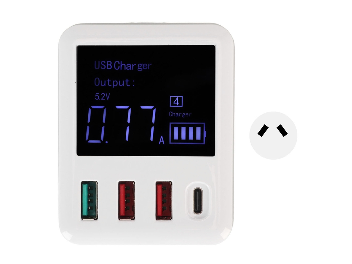 Cargador De Pared Usb De 4 Puertos Qc3.0 Pd20w Con Pantalla Lcd, Carga Rápida, Enchufe Australiano.