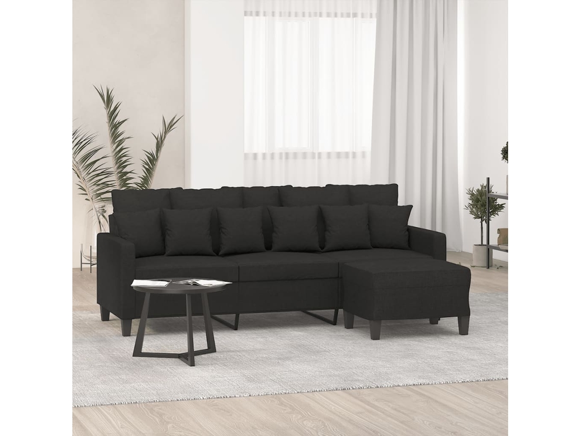 Sofá De 3 Plazas | Sofá De Salón | Sofá De Descanso Con Taburete De Tela Negro 180 Cm Wsd549030