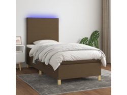 Cama Box Spring Colchón Luces Led Tela Marrón Oscuro 100x200cm