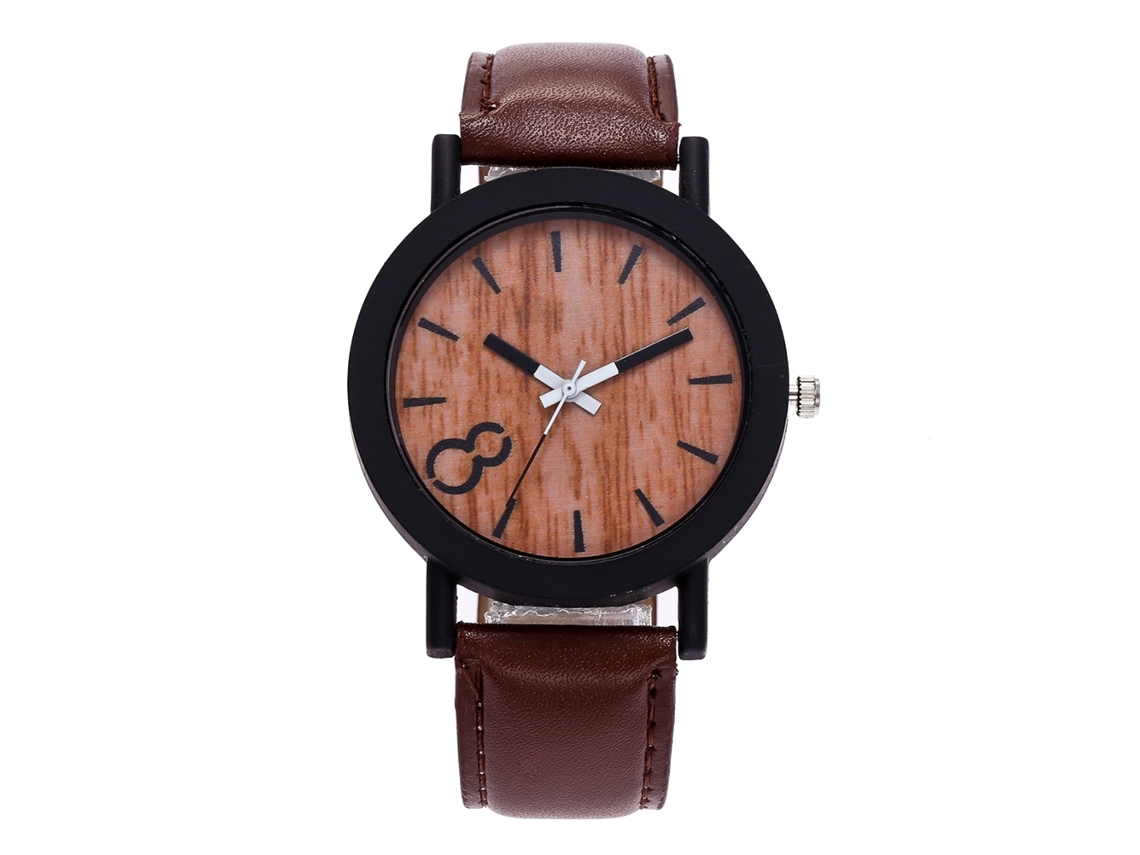Reloj De Pulsera De Cuarzo Para Hombres Y Mujeres Con Correa De Cuero Pu Zhoulianfa Café Oscuro
