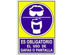 Señal 611 plastico 490x345 obli.gafa/pant es obligatorio el uso de gafa o pantalla