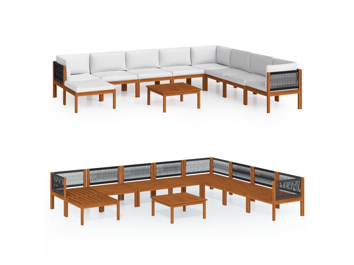 Maison Exclusive - Conjunto de salón de jardín de 9 piezas con cojines en madera de acacia color crema y cuerda.