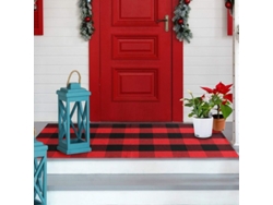 Felpudo Navideño De 60x130 Cm, A Cuadros Negros Y Rojos, Para Puertas De Entrada Interiores Y Exteriores.