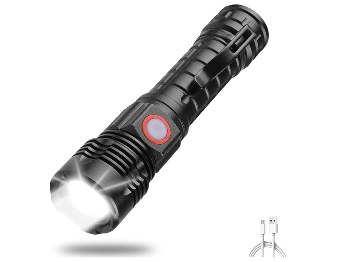 Linterna Led Xhp50 Recargable, Linterna De Mano De 800 Lúmenes Con 5 Modos De Linterna Con Zoom, Lámpara De Antorcha Impermeable (negro)