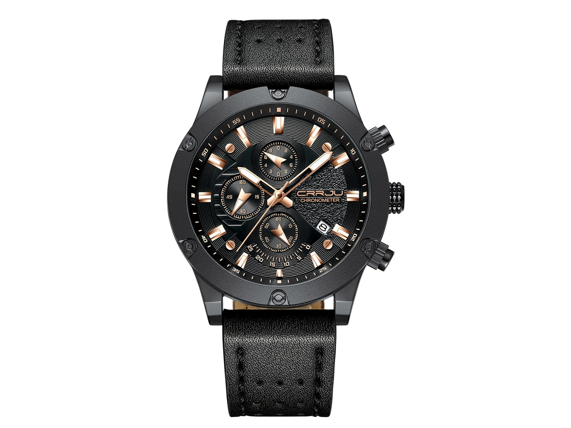 Reloj Deportivo Hombre Analógico De Cuarzo Con Correa Pu Impermeable Negro Plata