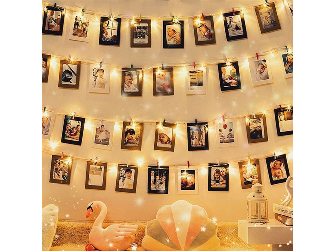 (luz Cálida 2m20 Cuentas Led, 12 Clips) Cadena De Luces Navideñas Con Luz Led Para Fotos, Con Caja De Batería