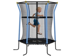 Cama Elástica Infantil De Ø163,5 Cm, Con Red De Seguridad Acolchada, Estructura De Acero Negra Y Azul Y Capacidad Para 50 Kg.