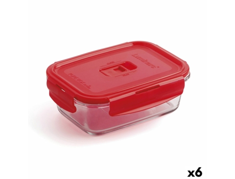 Fiambrera Hermética Luminarc Pure Box 19 x 13 cm Rojo 1,22 L Vidrio (6 Unidades)