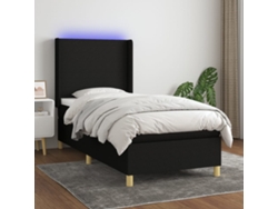 Cama Box Spring Colchón Y Luces Led Tela Negro 80x200 Cm