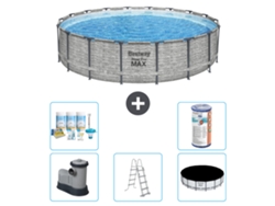 Piscina BESTWAY Round Steel Pro MAX - Estampado Piedra - 549 x 122 - Incluye Bomba - Escalera - Cobertor Paquete de mantenimiento - Filtrar