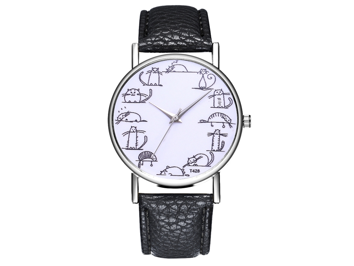 Reloj De Pulsera De Cuarzo Para Mujer Con Correa De Cuero, Estampado Animal, Estilo Moderno, Negro.