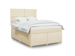 Cama Box Spring Con Colchón Tela Color Crema 160x200 Cm