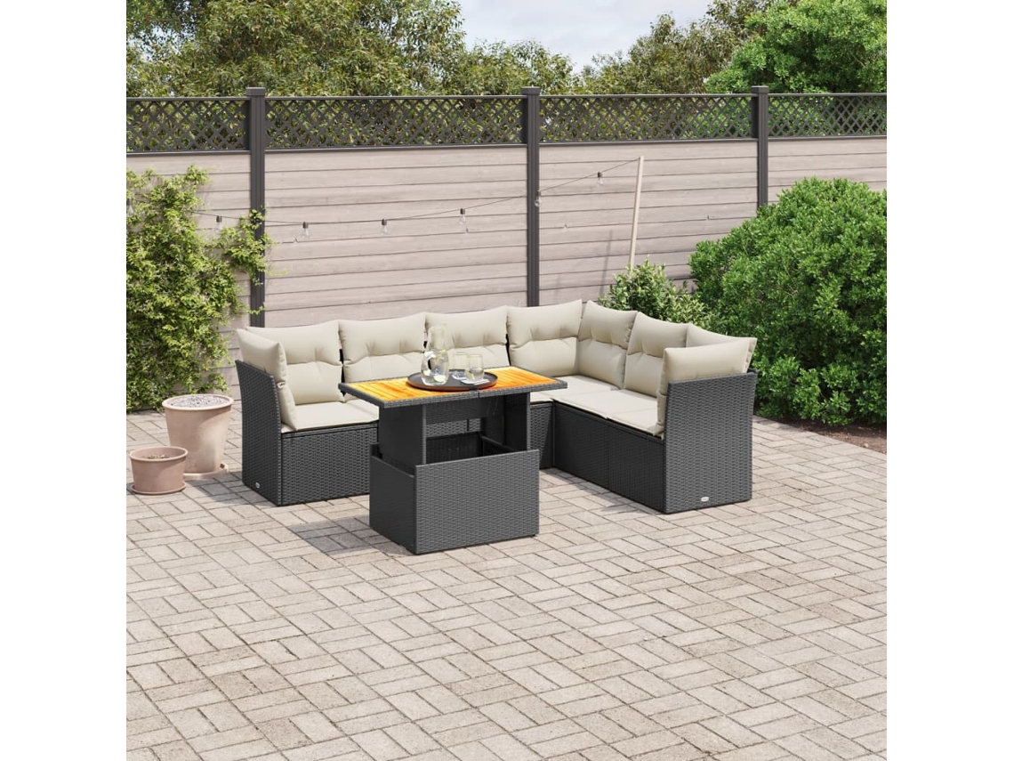 Conjunto de sofá de jardín de 7 piezas con cojines de mimbre negro de DKD Home Decor